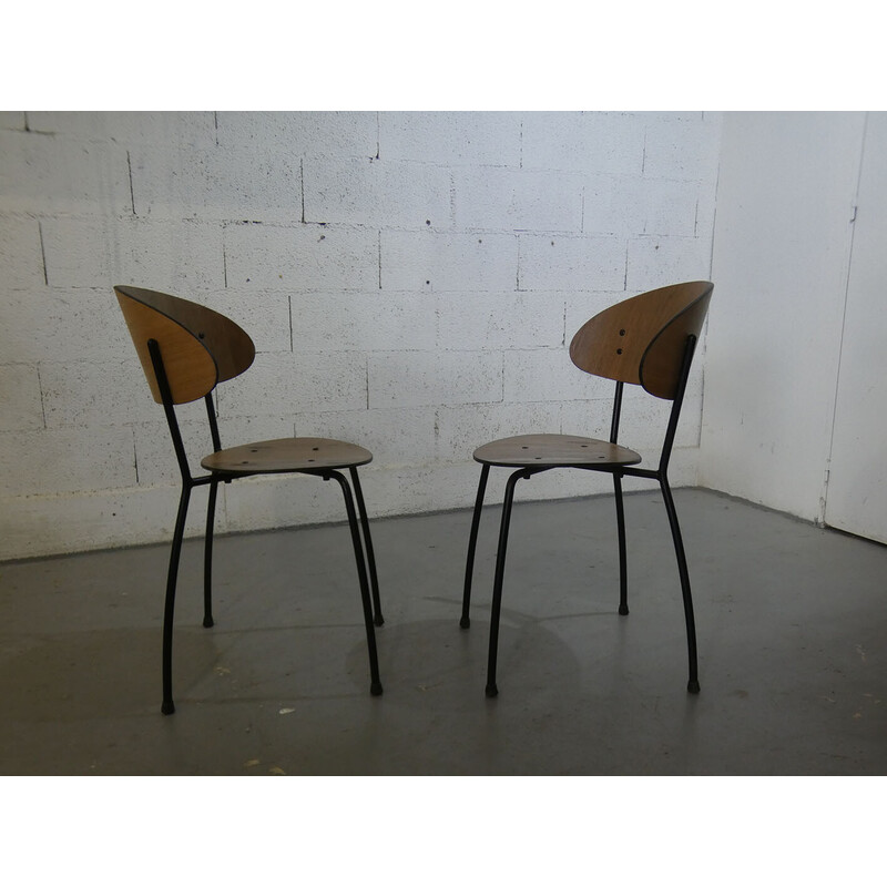 Set of 6 vintage chairs in bent wood and lacquered metal for Fritzons, 1980