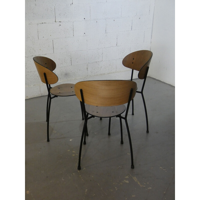 Conjunto de 6 cadeiras vintage em madeira curvada e metal lacado para a Fritzons, 1980