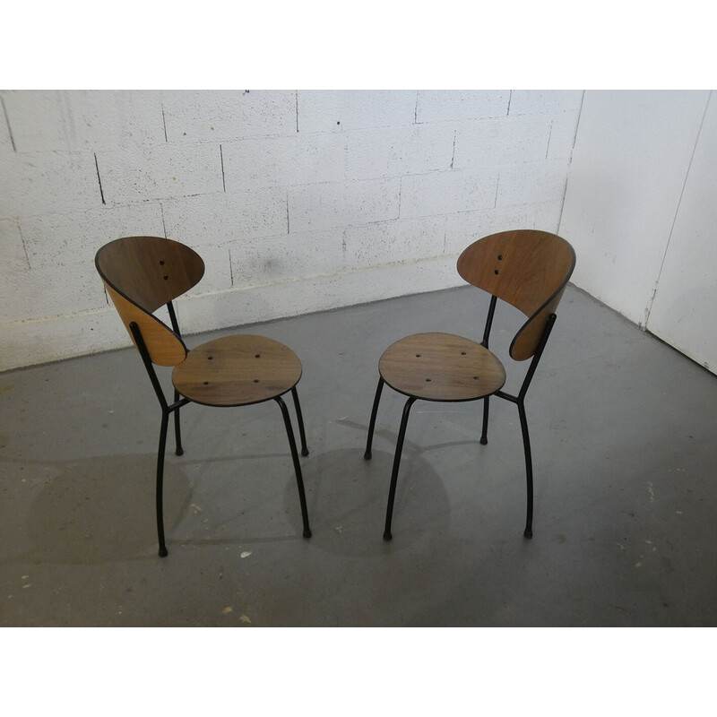 Conjunto de 6 cadeiras vintage em madeira curvada e metal lacado para a Fritzons, 1980