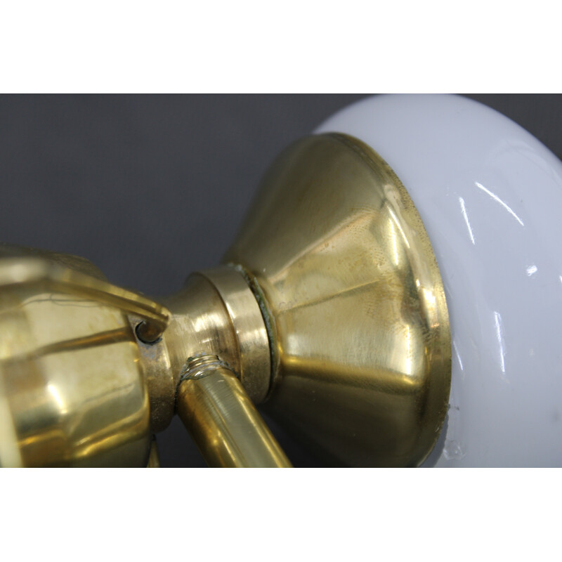 Pair of vintage brass and glass wall lamp, Czechoslovakia 1970