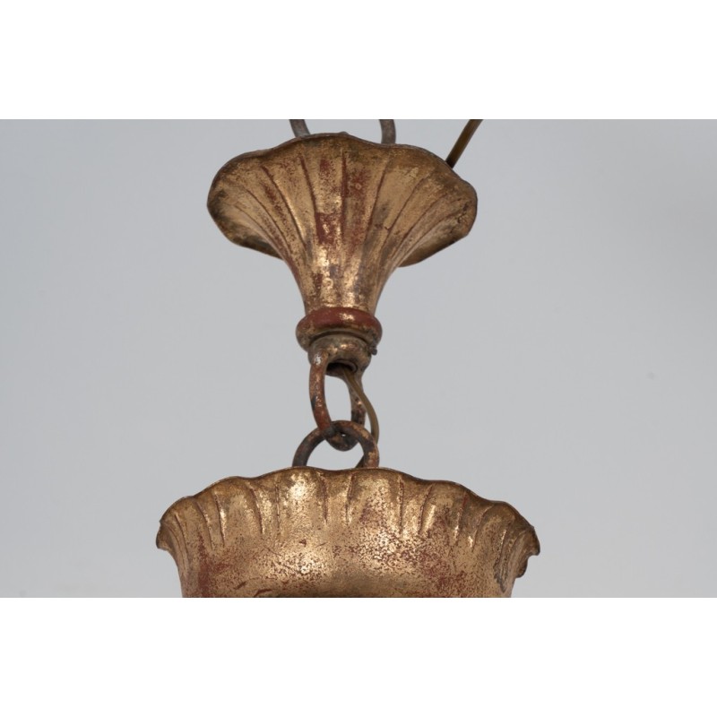Vintage chandelier in matte gold metal with 8 arms for Maison Baguès, France 1950