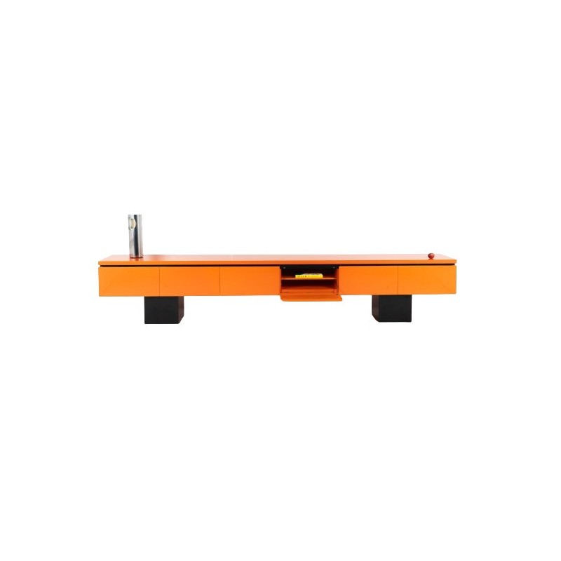 Vintage rectangular sideboard in orange lacquer by Raoul Clément and R. Vérot, France 1960