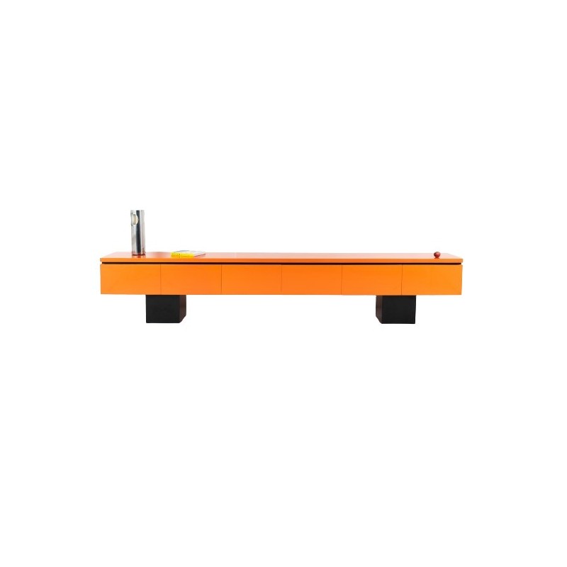 Vintage rectangular sideboard in orange lacquer by Raoul Clément and R. Vérot, France 1960