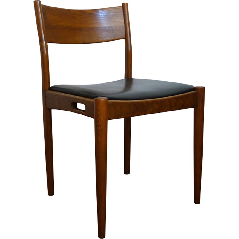 Lot de 4 chaises en hêtre et simili cuir  - 1960