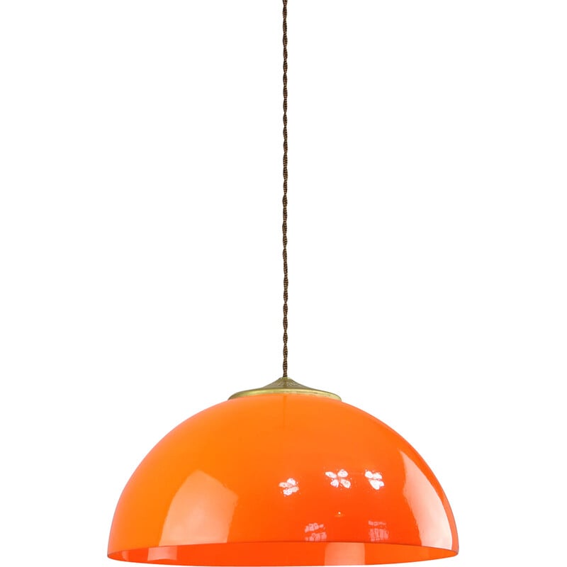 Vintage pendant lamp in orange plexiglass and brass, Italy 1960