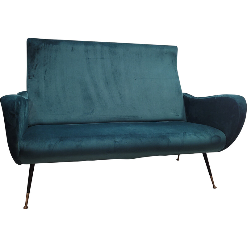 Vintage 2-seater "Lady" sofa in metal and emerald glass by Marco Zanuso for Arflex, Italy 1950
