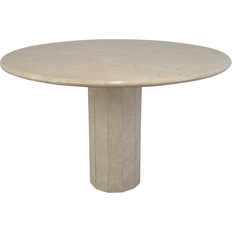 Vintage round travertine dining table by Jean Charles for Roche Bobois, 1970