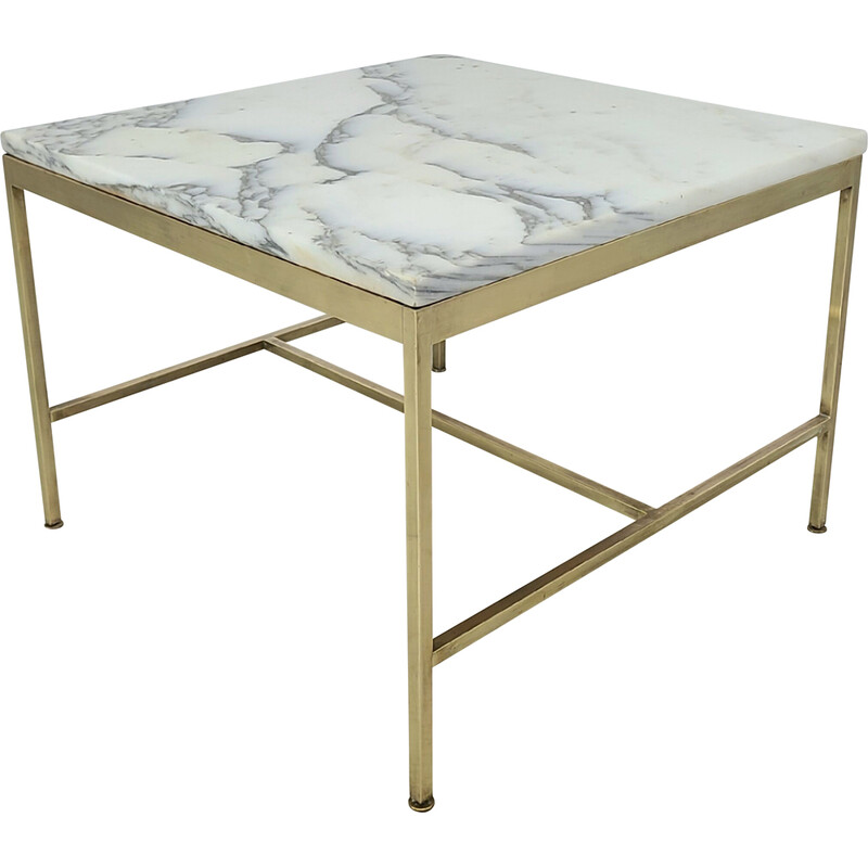 Vintage Carrara marble and brass coffee table by Paul Mc Cobb, 1950