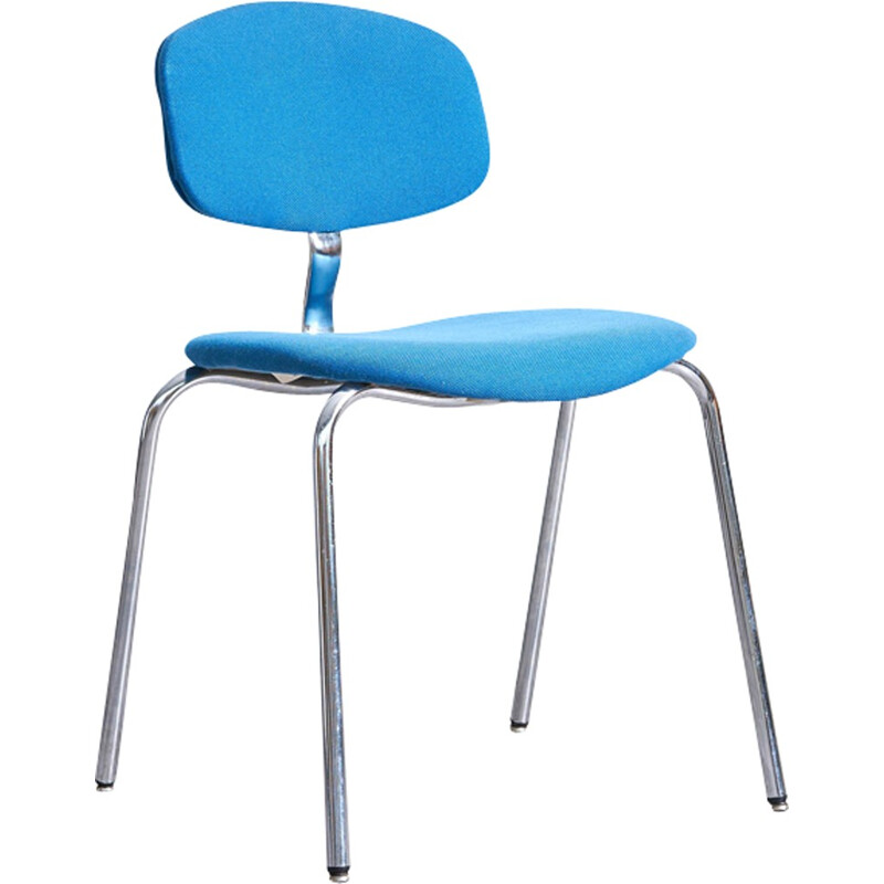 Blue Strafor chair with metal chromed feet - 1970s