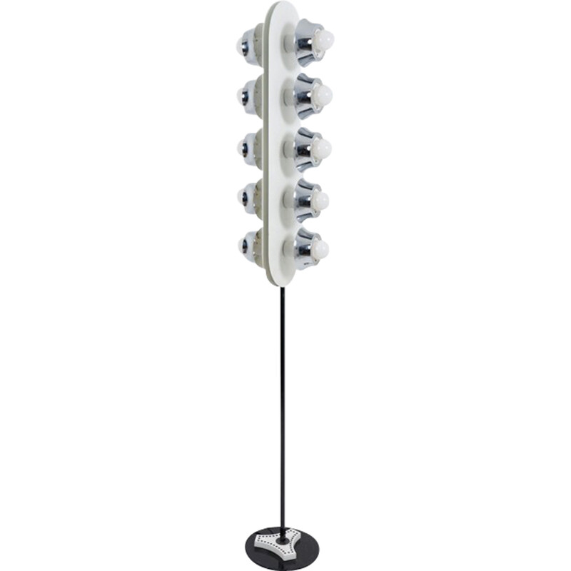 Vintage floor lamp in white lacquered and chrome metal by Angelo Cucci, Italy 1960