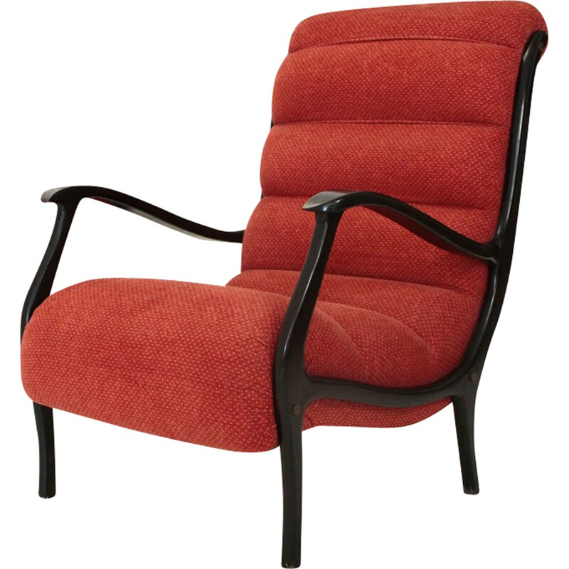 Paire de fauteuils rouges molletonnés Mitzi d'Ezio Longhi pour Elam - 1950