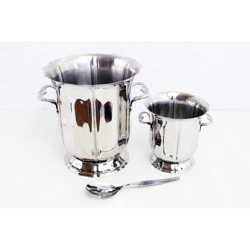 Vintage Art Deco stainless steel ice buckets by Guy Degrenne, France 1970