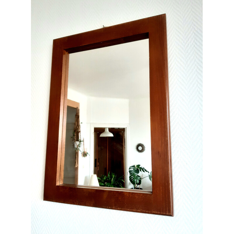 Vintage rectangular teak frame mirror, 1980
