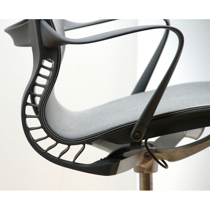 Set of 8 vintage Setu office chairs in metal and gray mesh by Herman Miller