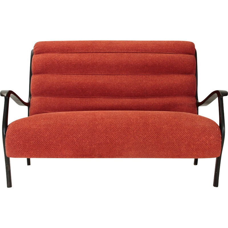 Mitzi fleece red sofa by Ezio Longhi for Elam - 1950s