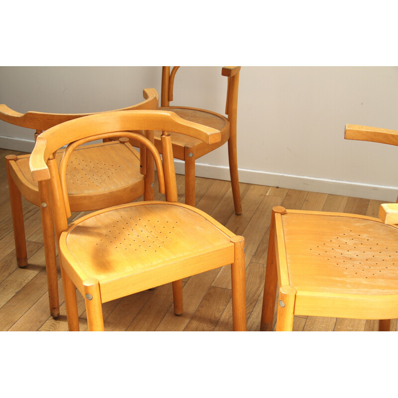 Conjunto de 4 cadeiras de bistrô vintage em madeira de faia envernizada