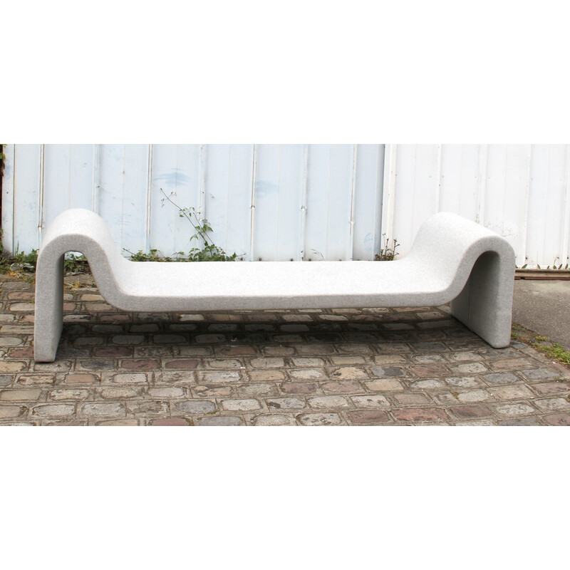 Vintage Longway benches in wood and light gray fabric for Segis