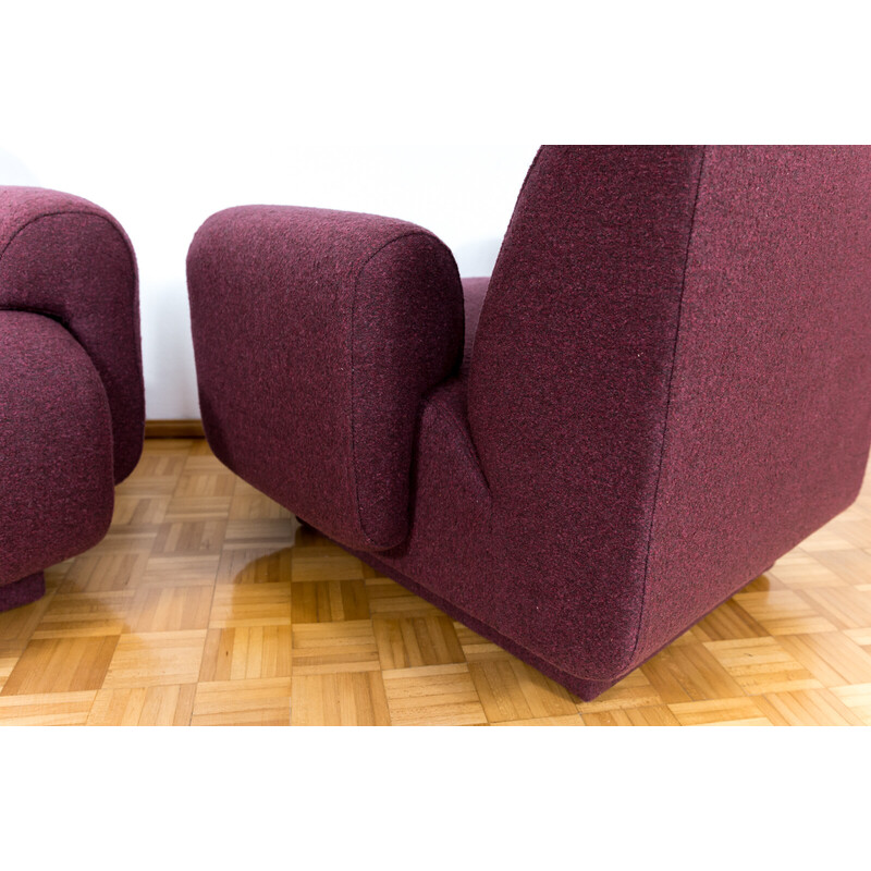 Pair of vintage modular armchairs in dark purple fabric for Oelsa, Germany 1970