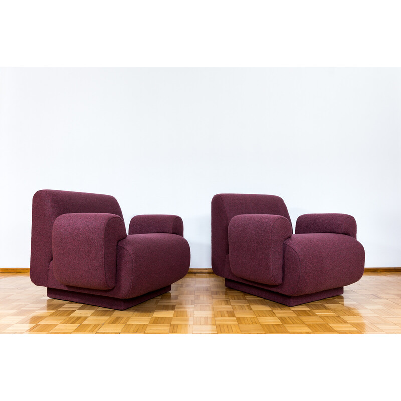 Pair of vintage modular armchairs in dark purple fabric for Oelsa, Germany 1970