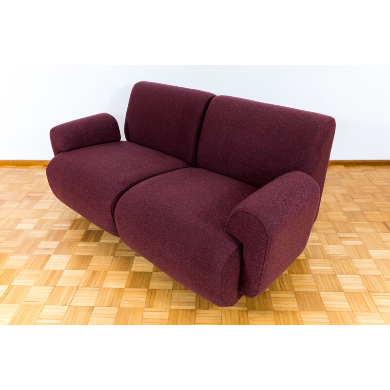 Vintage modular 2-seater sofa in dark purple fabric for Oelsa, Germany 1978