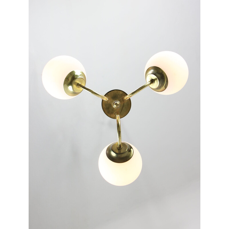 Vintage chandelier in metal and opaline glass, Italy 1970