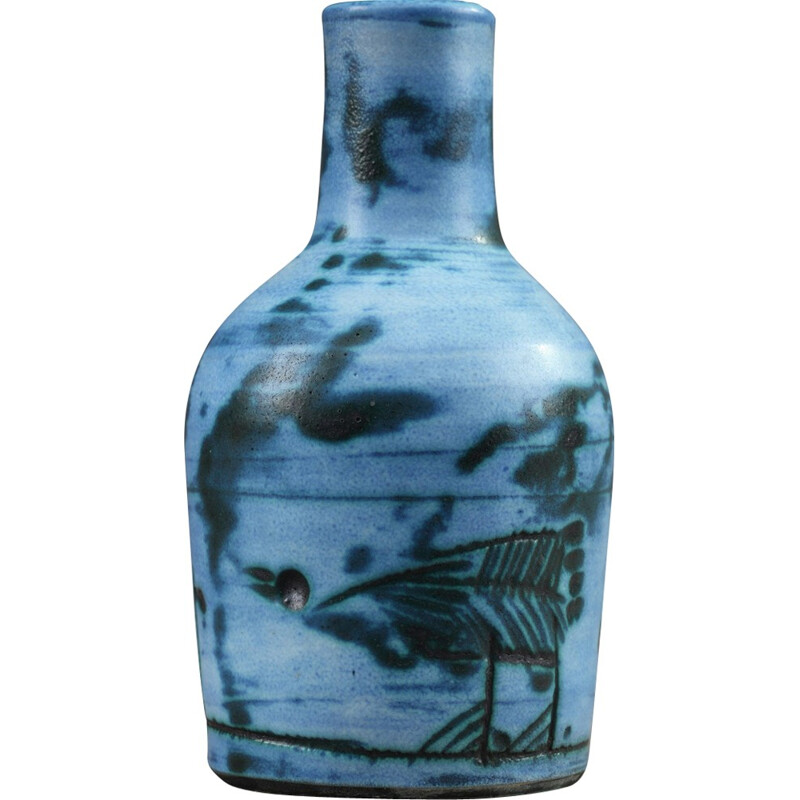 Small enamelled vase in blue by Jacques Blin - 1950s