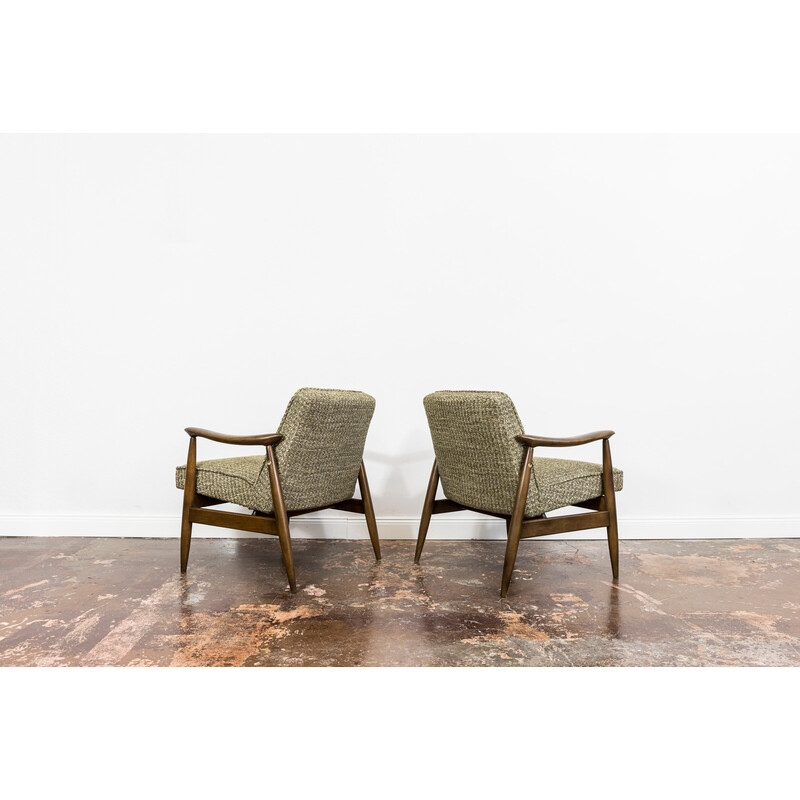Pair of vintage armchairs in wood and fabric by Juliusz Kędziorek for Furniture Factory, Poland 1960