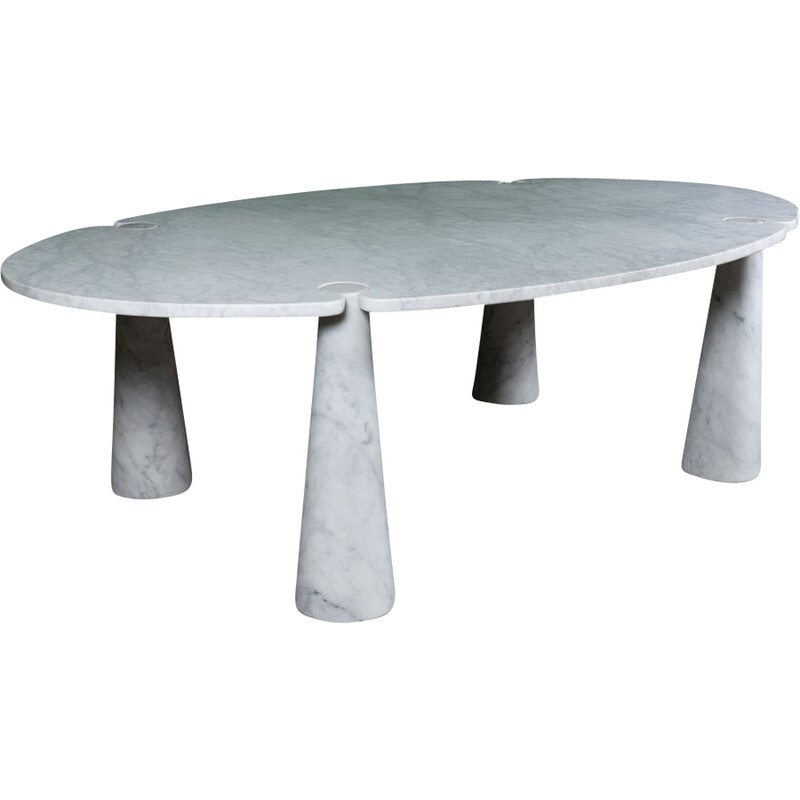 Vintage "Éros" oval dining table in white Calcatta marble by Angelo Mangiarotti for Skipper, Italy 1980