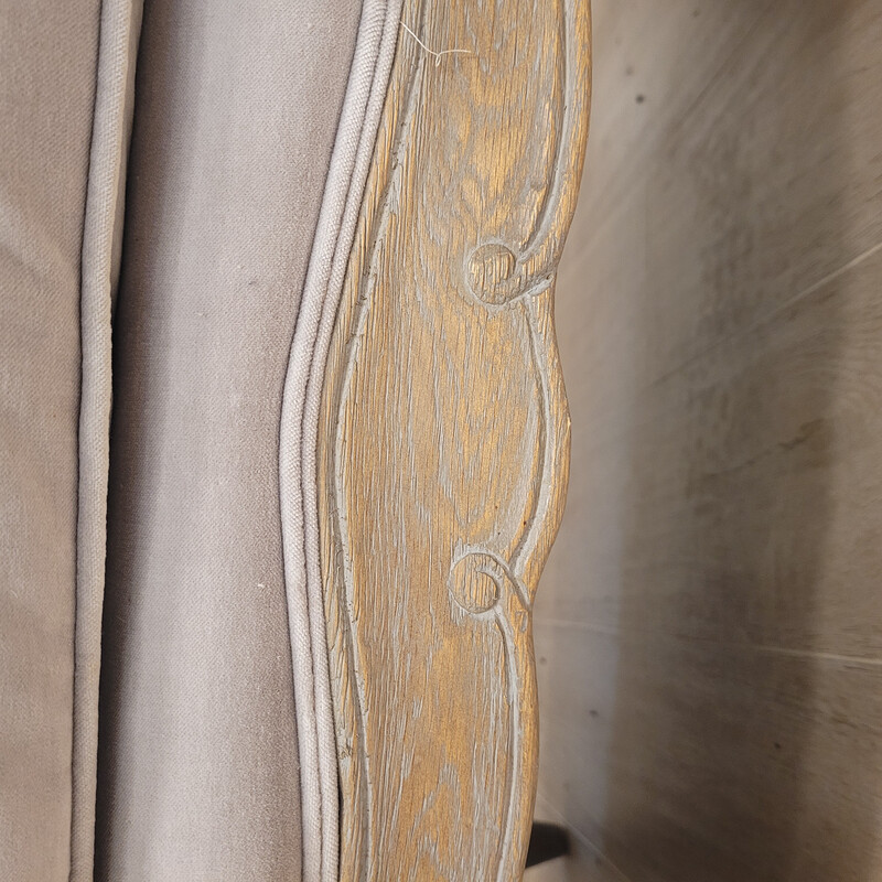 Sofá vintage em madeira e veludo cinzento, França