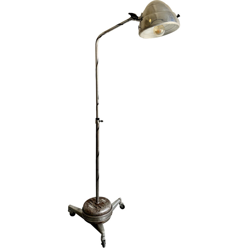Vintage extendable medical floor lamp on casters, 1930