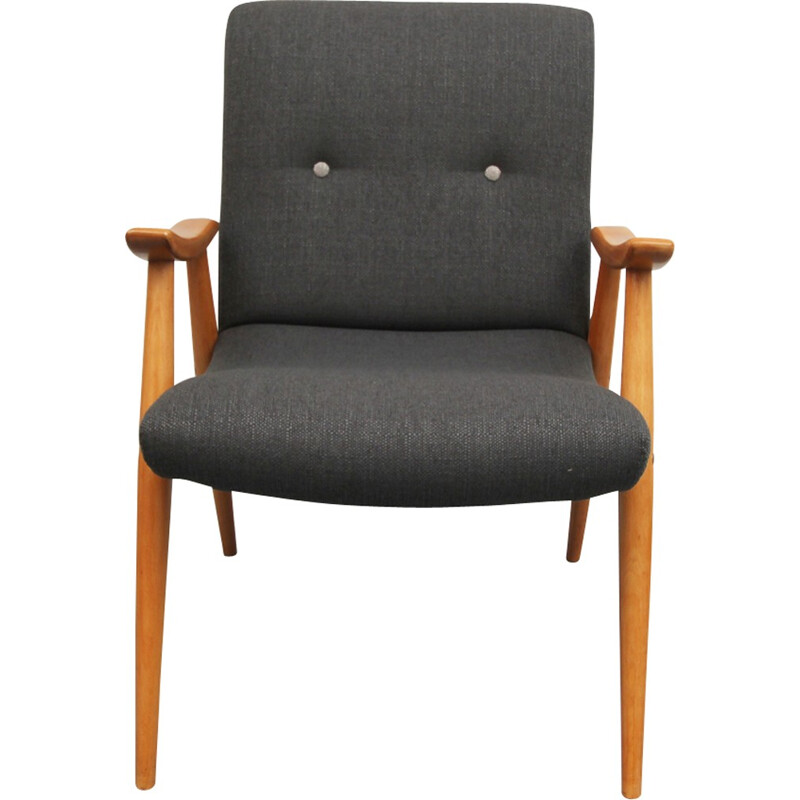 Antraciet grijze vintage beuken fauteuil - 1950