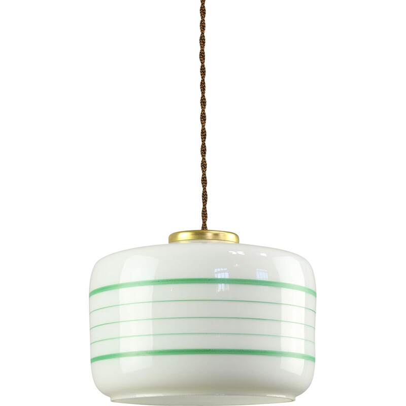 Vintage glass and brass pendant lamp, Italy 1960