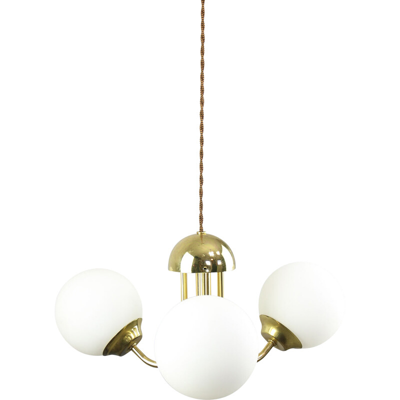Vintage chandelier in metal and opaline glass, Italy 1970