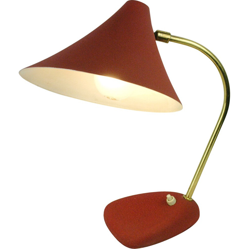 Red lacquered brass table lamp - 1950s
