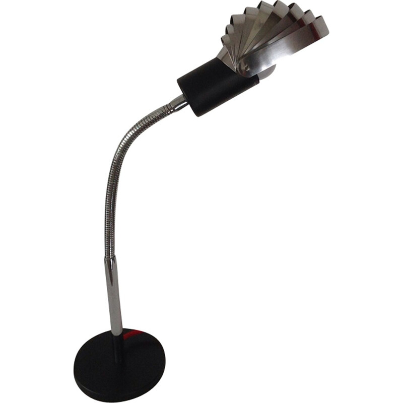 Vintage silver steel and flexible lamp with blade shade, Switzerland 1970