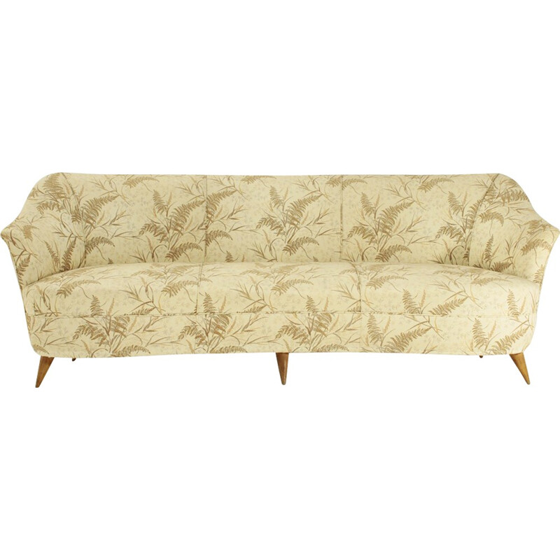 Mid century Italian sofa in fabric and wood with patterns - 1950s