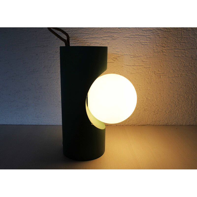 Vintage model type 16 lamp in wood and opaline glass