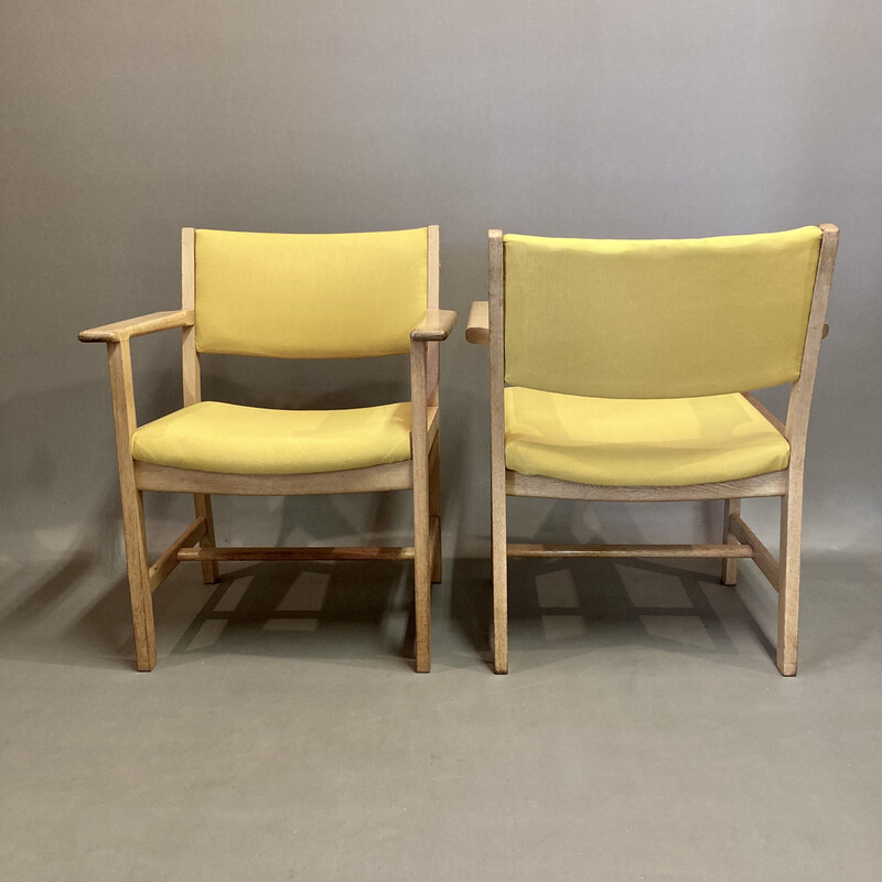 Paar vintage massief eiken fauteuils van Hans Wegner voor Getama, 1960