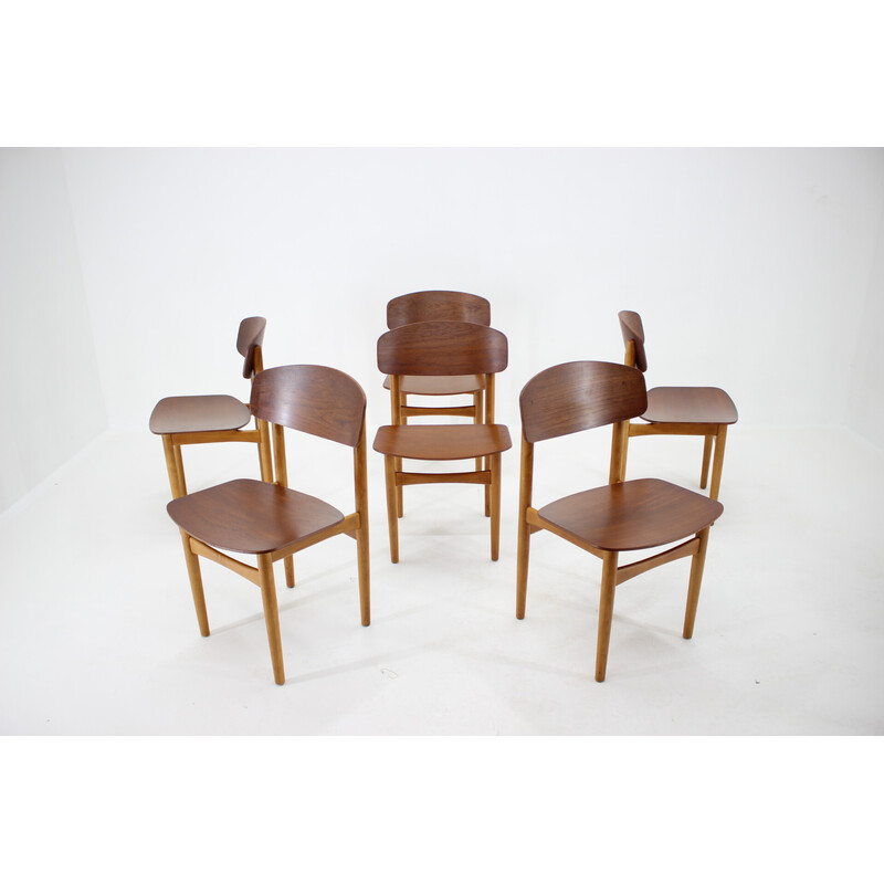 Set of 6 vintage dining chairs model 122 in oak and teak by Børge Mogensen for Søborg Møbelfabric, Denmark