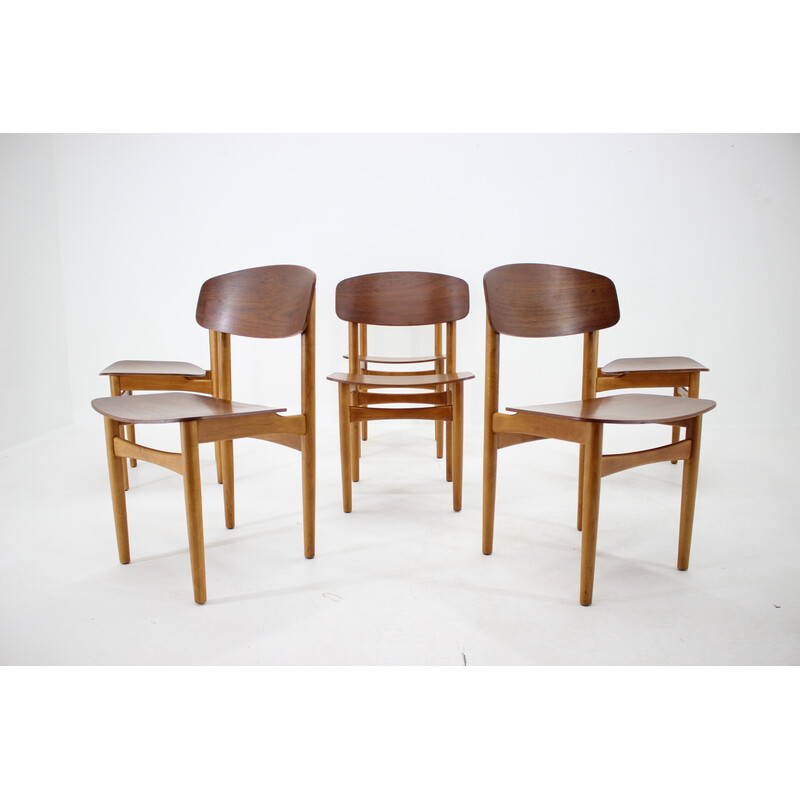 Conjunto de 6 cadeiras de jantar vintage modelo 122 em carvalho e teca por Børge Mogensen para Søborg Møbelfabric, Dinamarca