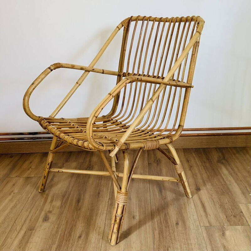 Vintage kubusvormige rotan fauteuil