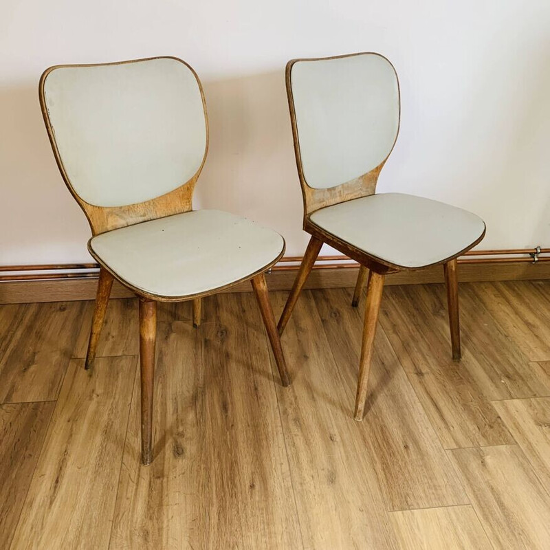 Par de cadeiras de madeira vintage modelo 800 para Baumann, 1950