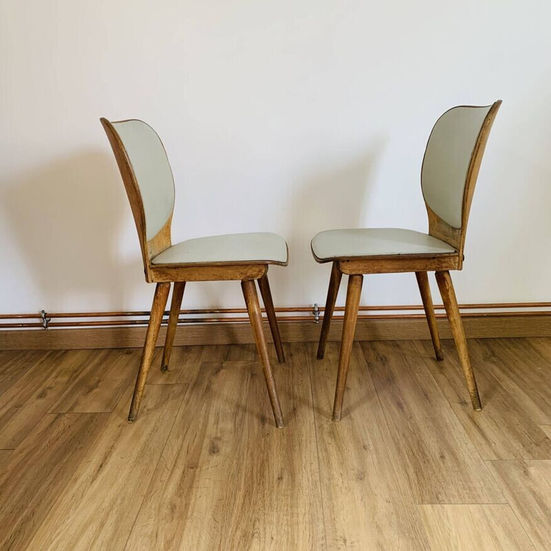 Pair of vintage wooden model 800 chairs for Baumann, 1950