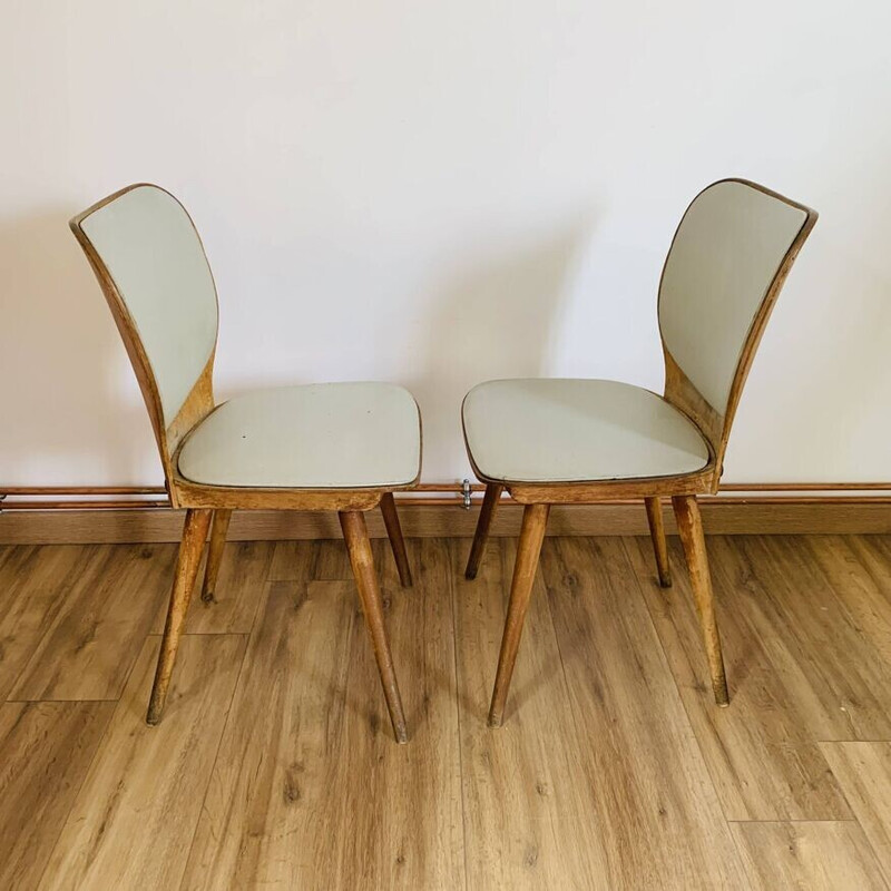 Pair of vintage wooden model 800 chairs for Baumann, 1950