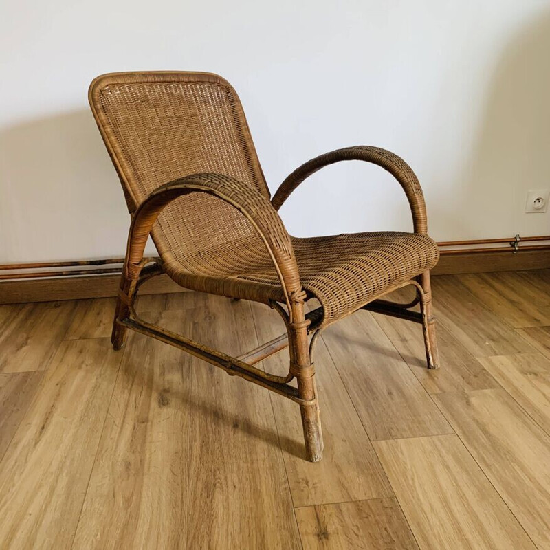 Vintage wicker and rattan armchair