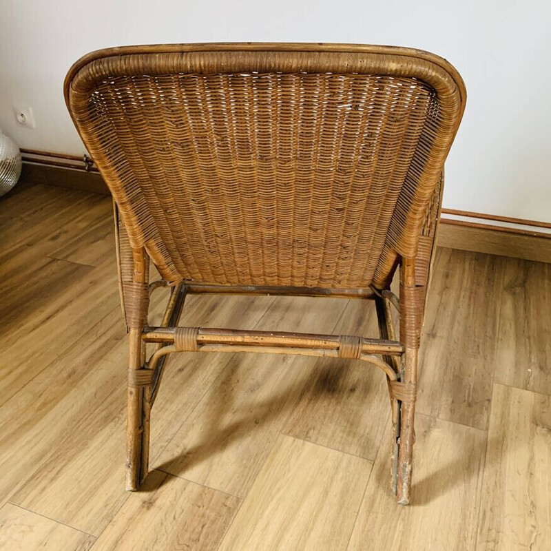 Vintage rieten en rotan fauteuil