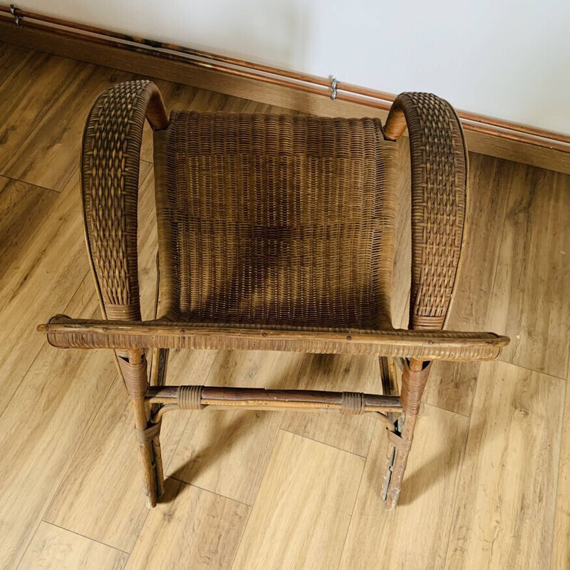 Vintage rieten en rotan fauteuil