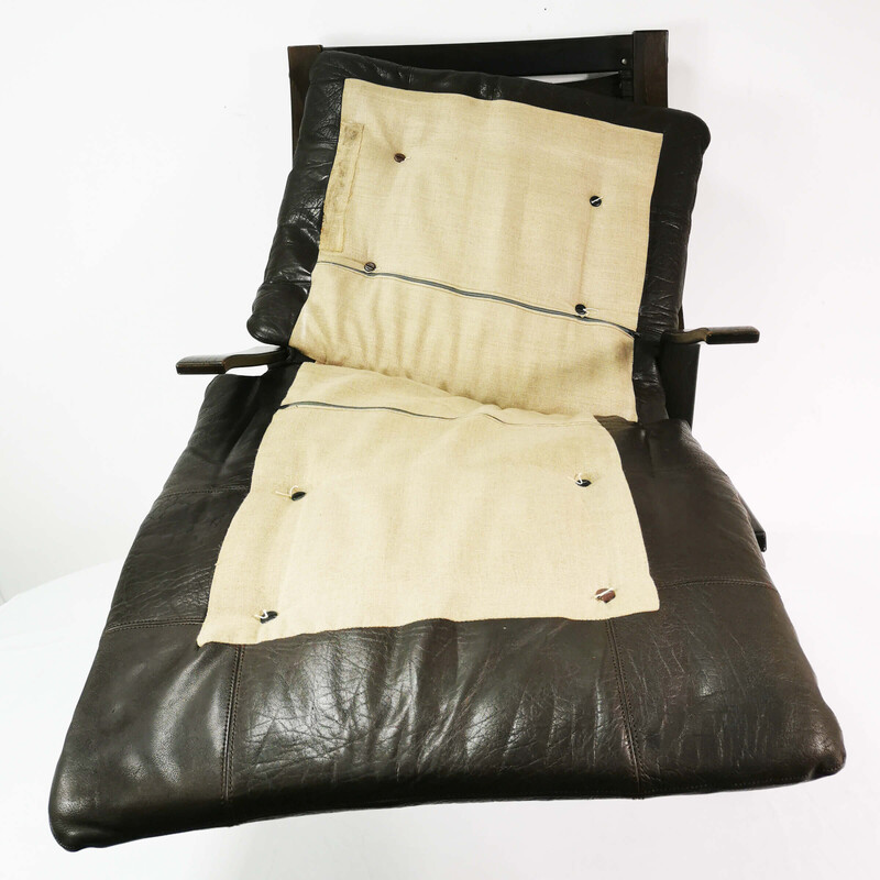 Vintage armchair in leather and beech wood, Norway 1970