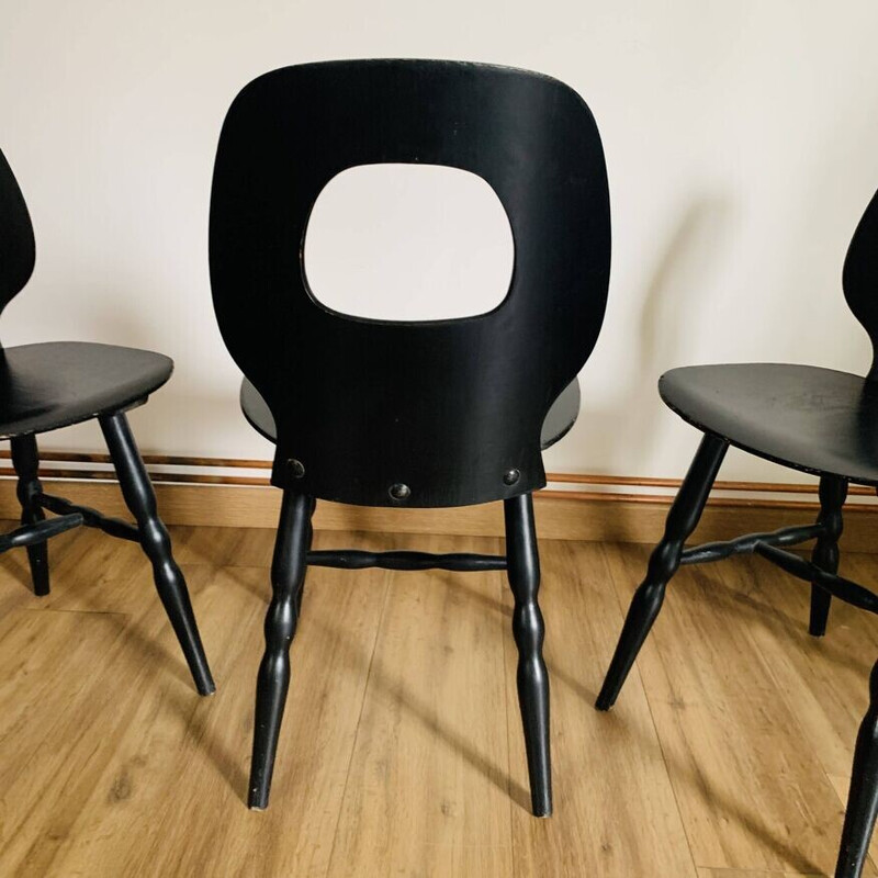 Conjunto de 3 cadeiras para olhos vintage em faia maciça termoformada da Baumann