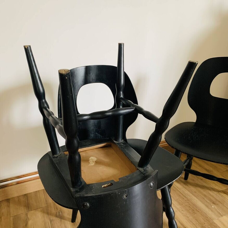 Set di 3 sedie ad occhio vintage in faggio massiccio termoformato di Baumann